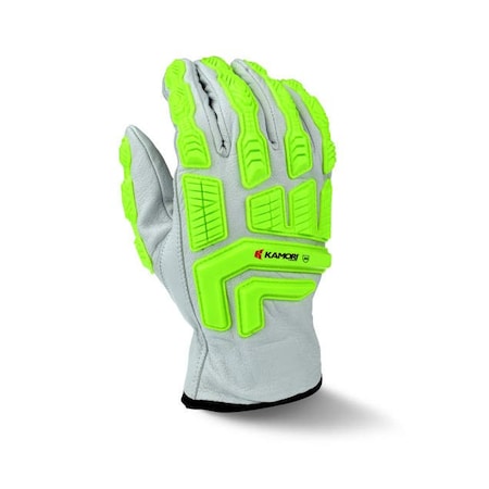 Radians Radians Kamori Leather Gloves w/TPR, Cut A4, 1 Pair, White/Lime Green, XL RWG50XL